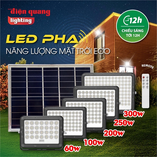 Đèn pha năng lượng mặt trời 300W chống chói Điện Quang