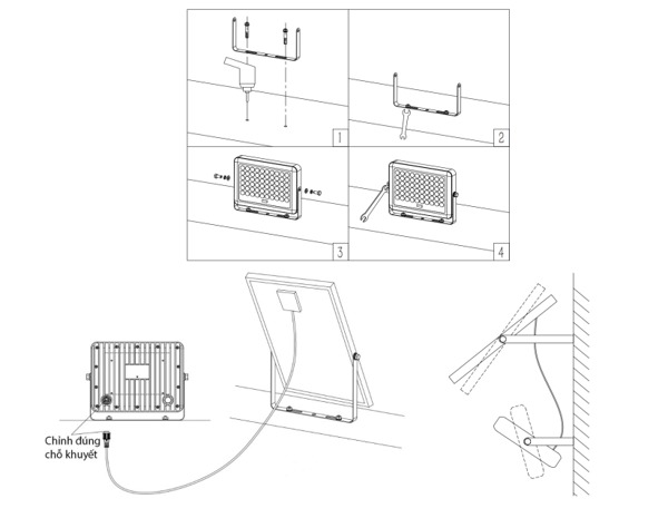 Lắp đặt đèn pha năng lượng mặt trời 150W chống chói Điện Quang