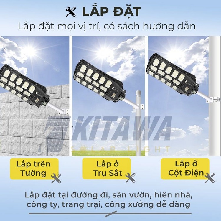 Đèn Năng Lượng Mặt Trời Liền Thể 650W Kitawa LT14650 lắp đặt