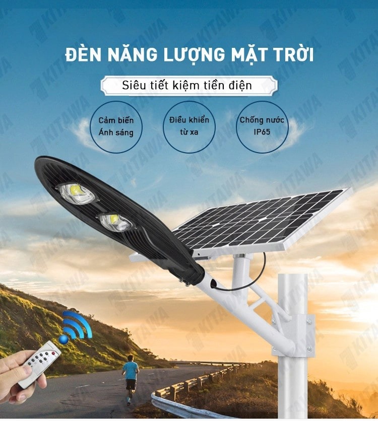 Đèn Đường Năng Lượng Mặt Trời 100W Kitawa CL1100, Tấm Pin Mono