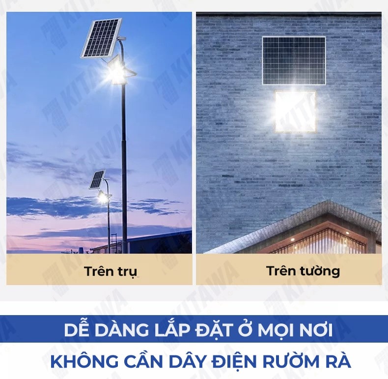 Đèn Pha Năng Lượng Mặt Trời 40W Kitawa DP140, IP65 - Lắp Đặt