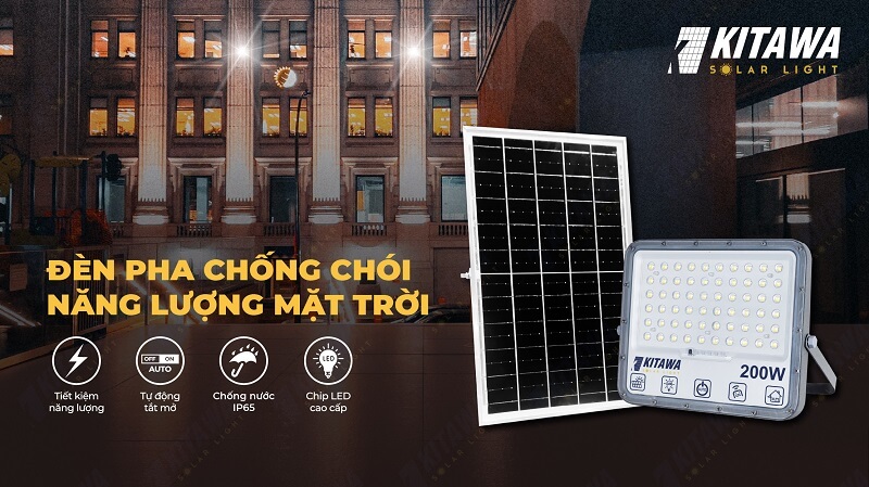 đèn pha chống chói 200W DP15.200 Kitawa năng lượng mặt trời