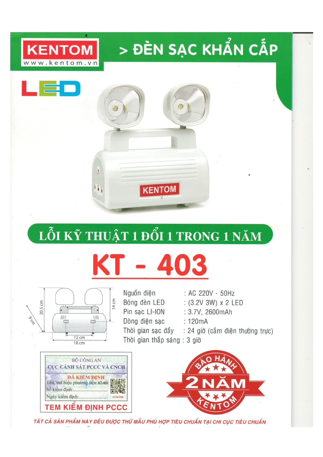 Đèn Dự Phòng Khi Cúp Điện KT-403 PIN Kentom