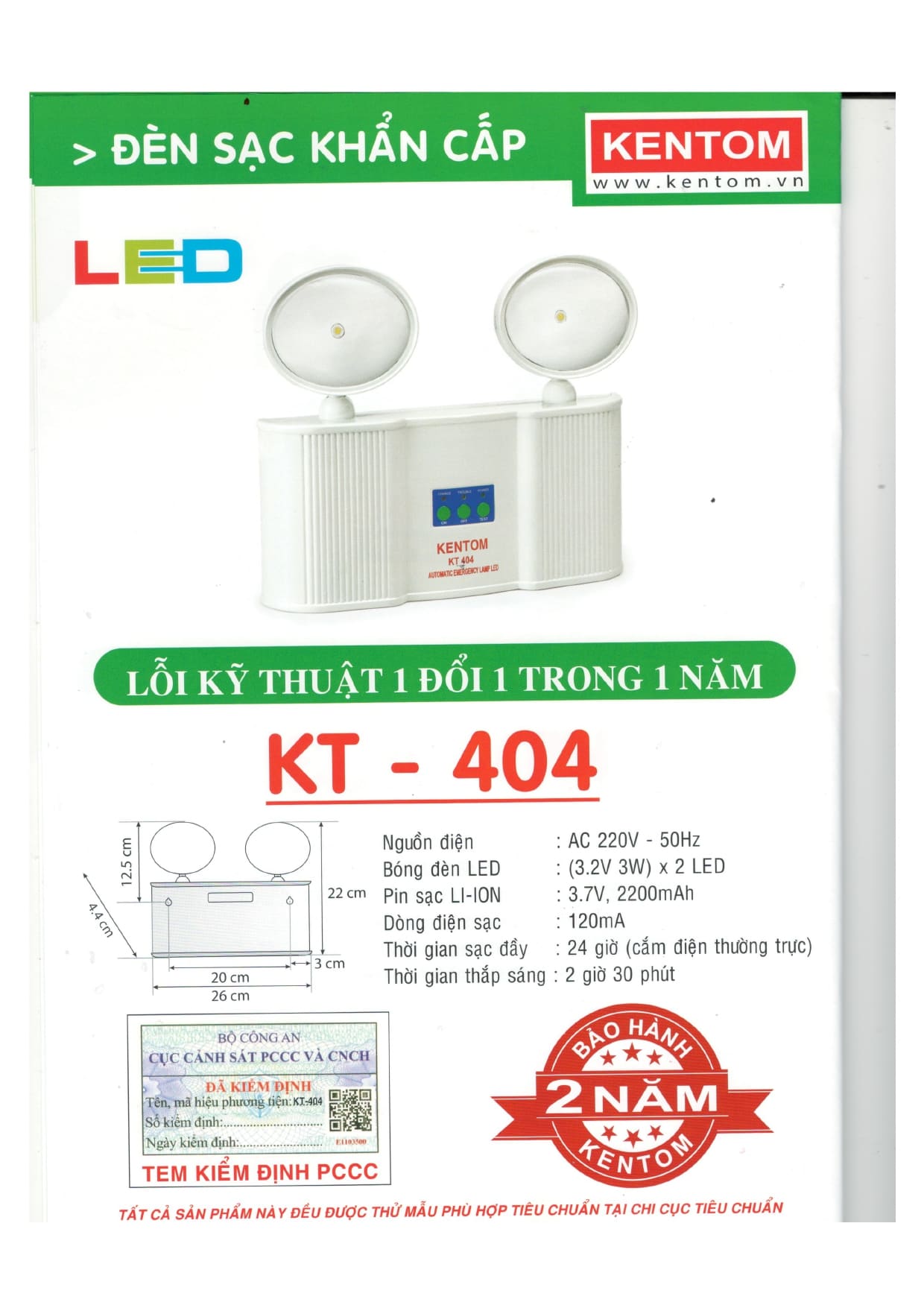 Đèn Sự Cố Emergency KT-404 PIN Kentom