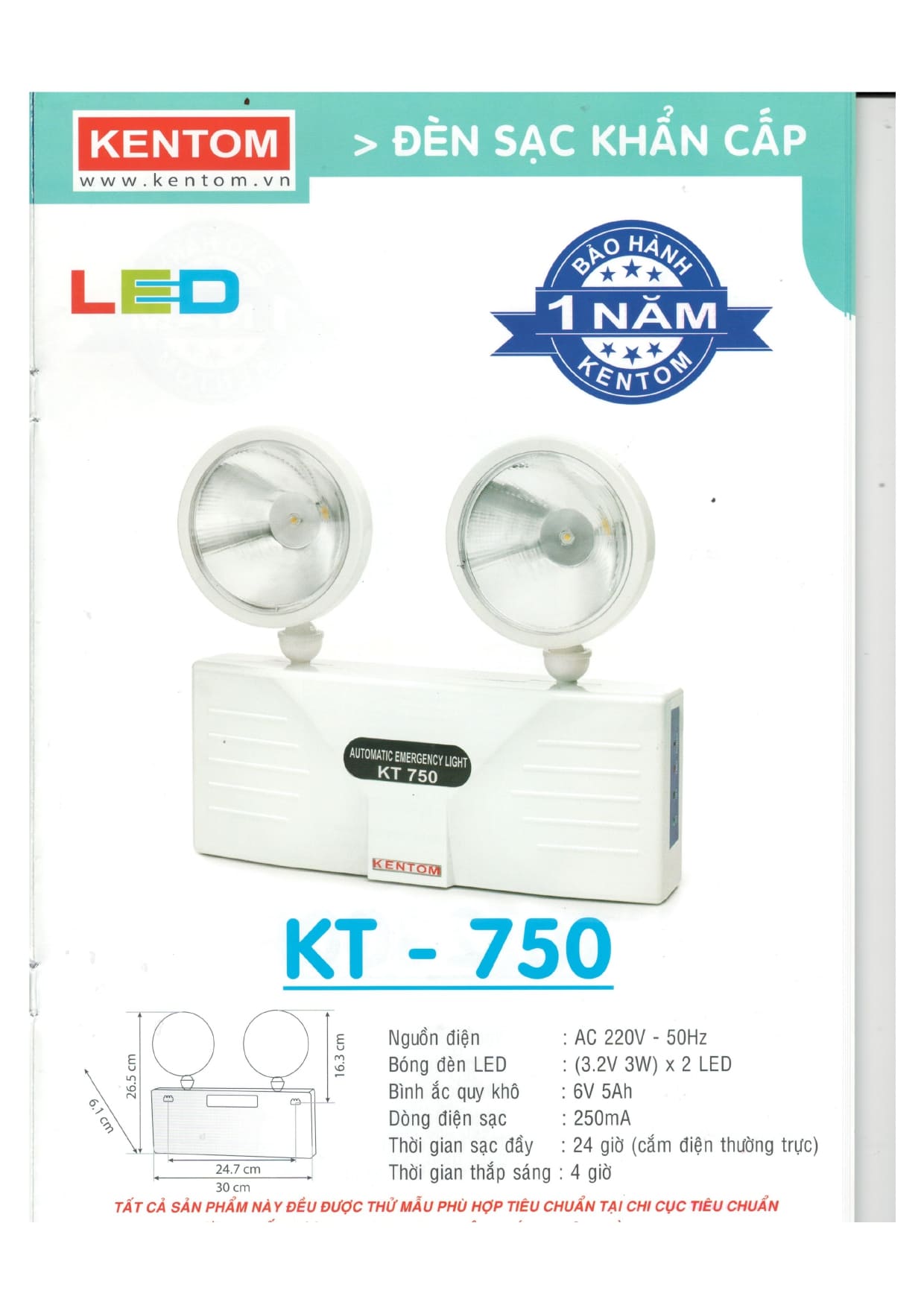 Đèn Sự Cố Emergency KT-750 PIN Kentom